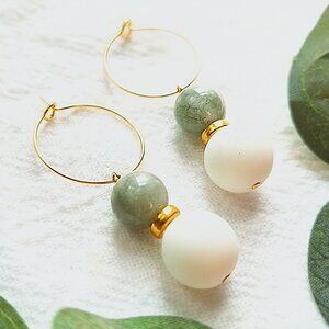 Dainty Jade Crystal Dangle Hoops, Elegant Contemporary Gold Hoops, Minimalist